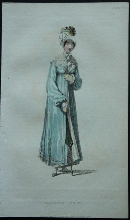 R·阿克曼——1816年《散步礼服》版画。

这些原版手绘彩色的水彩蚀刻版画出自鲁道夫·阿克曼的《艺