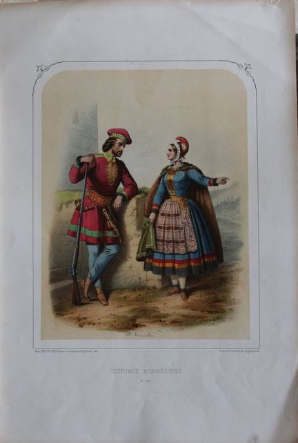 Lithographie intitulée « Costumes norvégiens » par