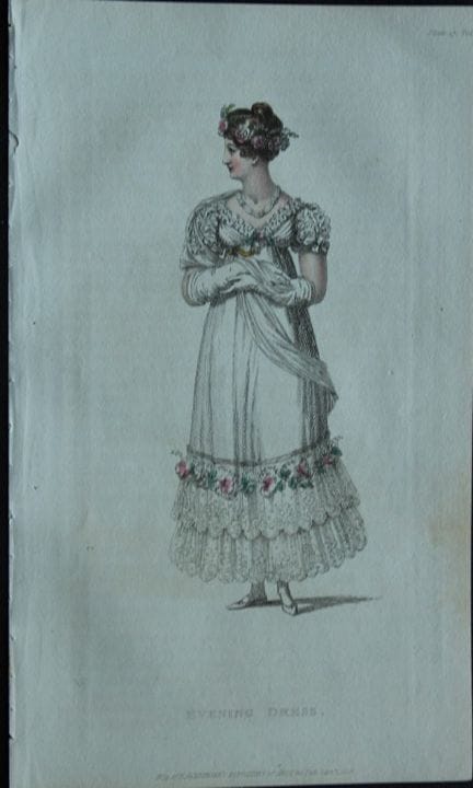 R·阿克曼——1816年晚礼服版画。

这些原版手绘彩色的水彩蚀刻版画选自鲁道夫·阿克曼的《艺术、文