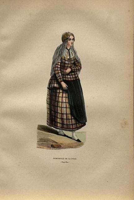 A Wahlen - Woodcut engraving of Frisian lady 1843.