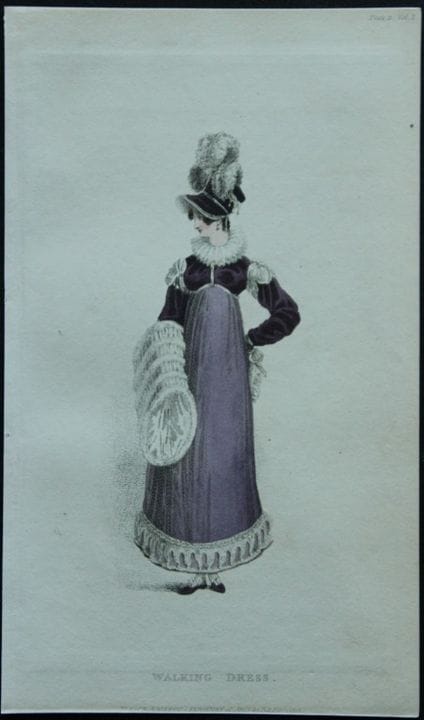 R·阿克曼——1816年《散步礼服》版画。

这些原版手绘彩色的水彩蚀刻版画出自鲁道夫·阿克曼的《艺