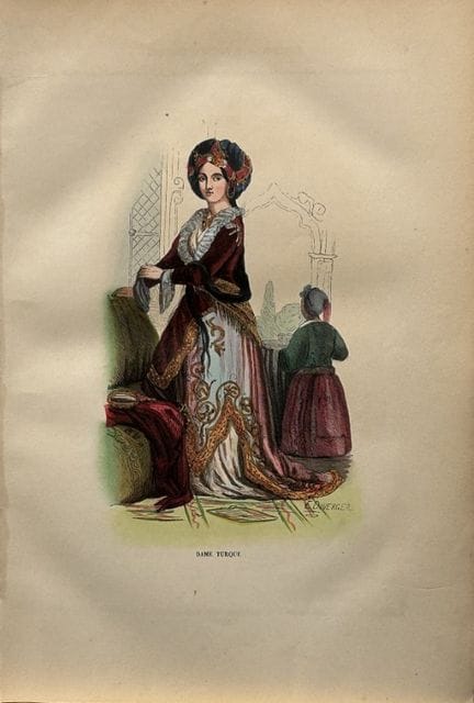 A Wahlen - Woodcut engraving of Turkish lady 1843.