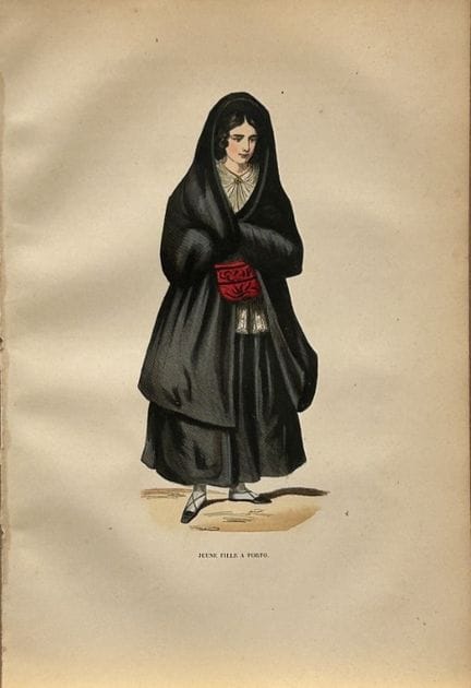 A Wahlen - Woodcut engraving of young girl in Port