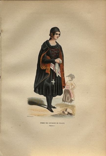 A Wahlen - Woodcut engraving of woman from Prague 