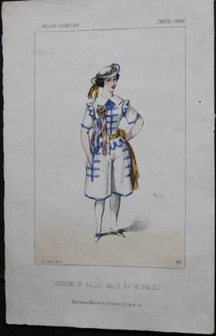 迪塞尔——1786年《市场之王》芭蕾舞剧中的戏服。

这幅手工上色的水彩蚀刻版画出自《巴黎各大剧院的