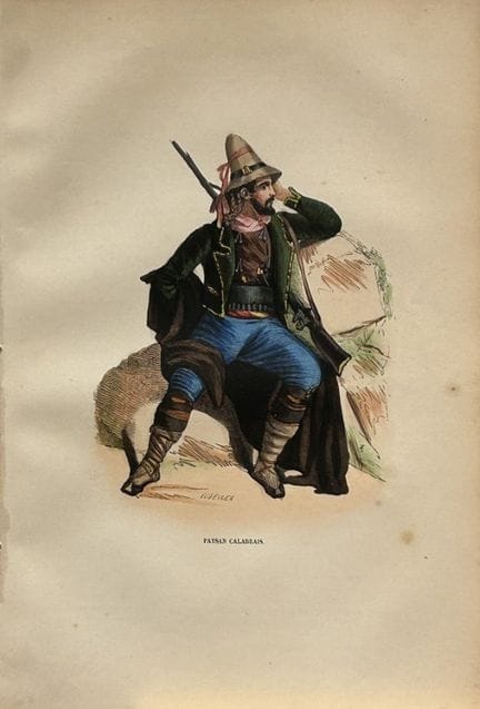 A Wahlen - Woodcut engraving of Calabrian man 1843