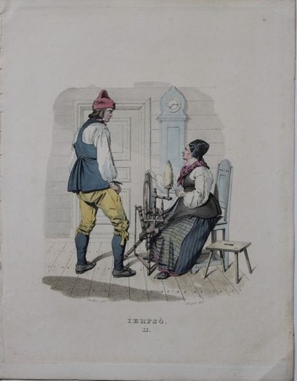 桑德伯格——福尔塞尔于1836年创作的瑞典耶尔夫索手绘石版画。



这幅描绘瑞典民族服饰和风景的手