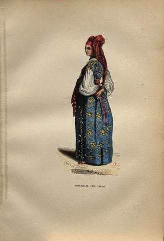 A Wahlen - Woodcut engraving of Jewish maid in Alg