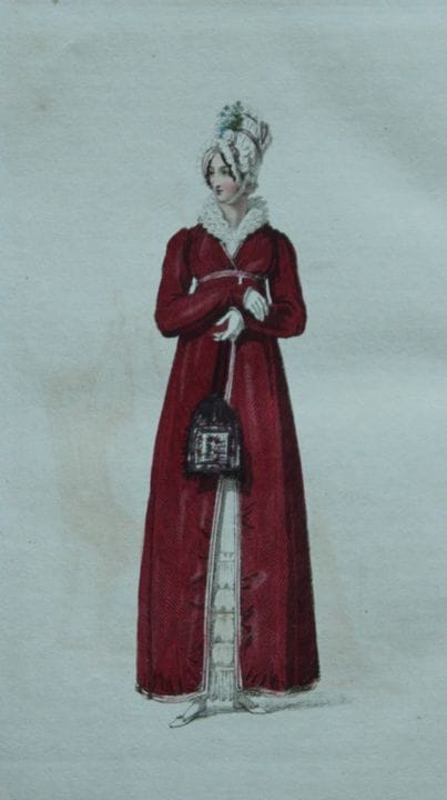 R·阿克曼——1816年散步礼服版画。

这些原版手绘彩色的水彩蚀刻版画选自鲁道夫·阿克曼的《艺术、