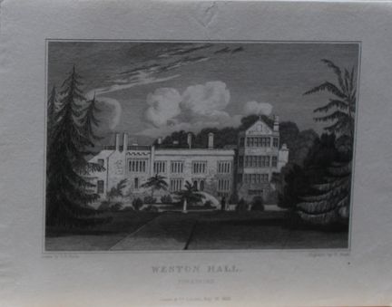 JP Neale - Weston Hall, Yorkshire, grabado por P. 