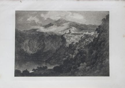 JR Cozens – Der See und die Stadt Nemi, Radierung 