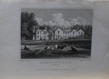 JP Neale - Hawksworth Hall, Yorkshire, grabado por