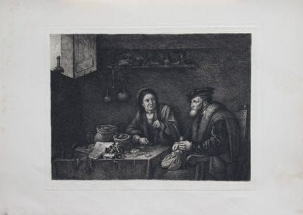 „Der Geldwechsler“ von David Teniers, Radierung vo