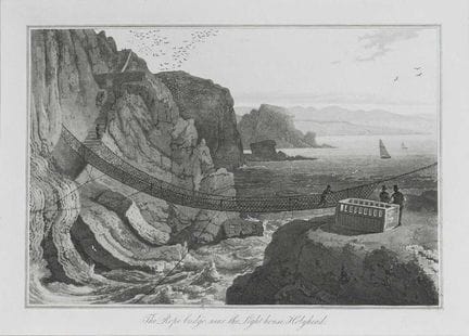W. Daniell - Puente colgante, Holyhead, hacia 1820