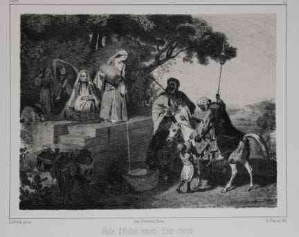 Lehoux - Arabes près d’une citerne, gravure de H. 