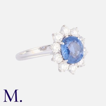 Bague en or blanc sertie d'un saphir et de diamant