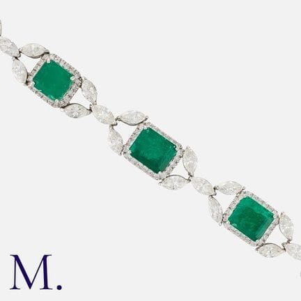 Bracelet en émeraudes et diamants en or blanc 18 c