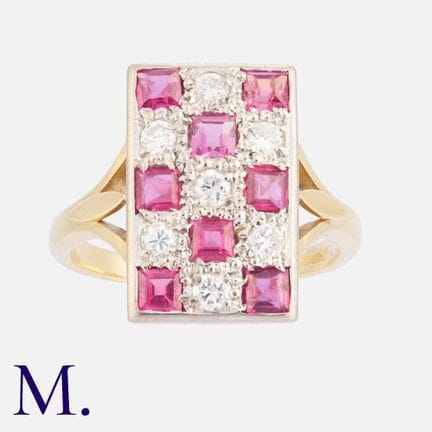 Bague en or jaune 18 carats sertie de rubis et de 