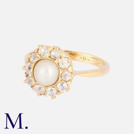 Bague ancienne à grappe de perles et de diamants, 