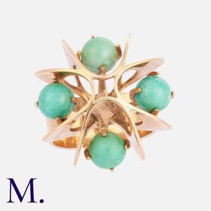Bague vintage en turquoise, en or jaune 14 carats,