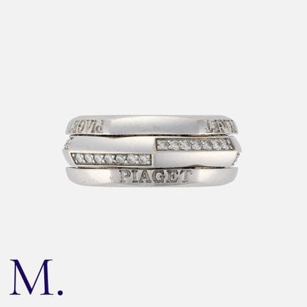 PIAGET. Bague à anneau tournant en or blanc 18 car