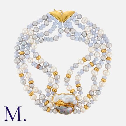 EILEEN COYNE, collier en calcédoine et perles en o