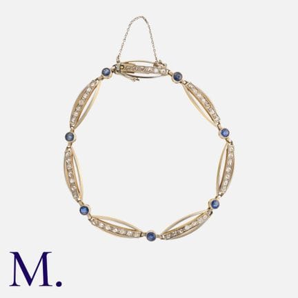 Bracelet ancien en saphir et diamant, en or jaune 