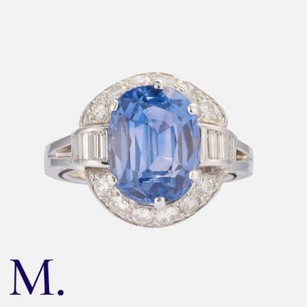 Bague en saphir de Ceylan et diamants, sertie d'un
