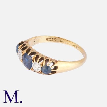 Bague à cinq pierres en saphir et diamant, en or j