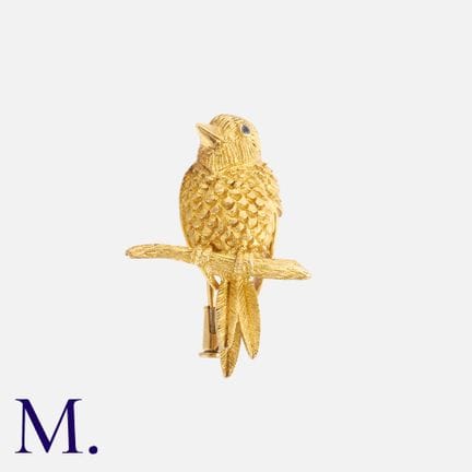 Broche « Oiseau français sur une branche » en or j