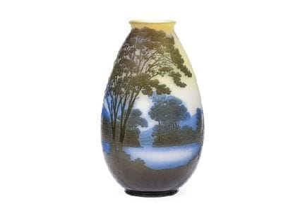 GALLE, Vase with design of Lake scenery, H46cm, ca