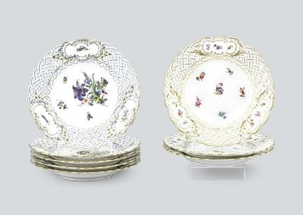 MEISSEN (service de 8), assiettes ajourées de diff