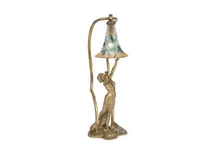 GALLE, Tischlampe mit Lepidodendron-Motiv, Bronze,