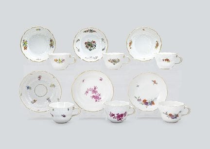 MEISSEN (service de 6), tasses et soucoupes assort