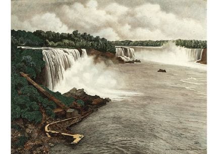代尔夫特，瓷板画《尼亚加拉大瀑布》，60.9×77.6厘米（含画框），画面右下角及背面均有标记，已装
