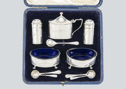 , Silbernes Gewürzset (10-teilig), Senfgefäß/H 6 c
