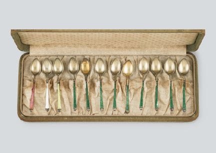 , Silberlöffel mit Emaille (12er-Set), L 11 cm, je