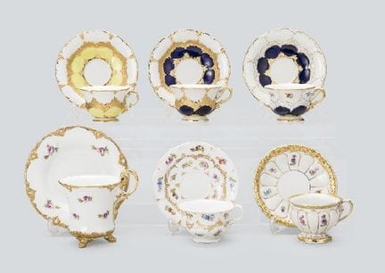 MEISSEN (service de 6), tasses et soucoupes en rel