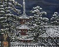 GOTO Sumio，《雪景》，
纸本水墨设色，0号日本画规格（高17.9厘米），署名并盖章，附有艺