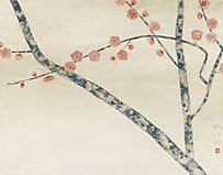福田平八郎，《红梅》，
纸本水墨设色，43.5×55.7厘米，署名并盖章，附有艺术家签名的木板，已装
