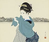 志村辰巳，《隅田川》，
纸本水墨设色，10幅日本画规格（高53厘米），署名并盖章，附有艺术家亲笔签名