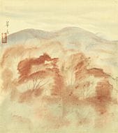 村上科学，《红枫》，
1916年，绢本水墨设色，26.8×24.1厘米，署名并盖章，附有村上良子签名