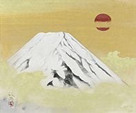 松尾俊夫，《日出与富士山》，
纸本水墨设色，8幅日本画规格（高45.5厘米），署名并盖章，附有艺术家