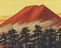 福尾地 法林，《晨曦中的富士山》，
纸本水墨设色，10幅日本画规格（高53厘米），署名并盖章，附有艺