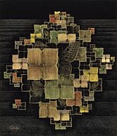 高桥节郎，《绣球花》，
日本漆画，53.5×45.5厘米，署名，附有艺术家亲笔签名并标注题名的贴纸，