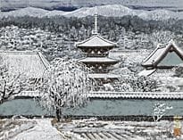 GOTO Sumio，《雪路一景》，
纸本水墨设色，41x53厘米，署名并盖章，附有艺术家亲笔签名并