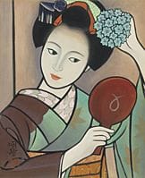 桥本明治，《镜》，
纸本水墨设色，6幅日本画规格（高41厘米），署名并盖章，附有艺术家亲笔签名并标注