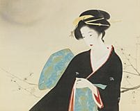 萩原清方，《春夜》，
丝绸水墨设色，57.6×71.8厘米，署名并盖章，已装裱。

附东京美术俱乐部