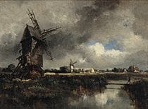 Jules DUPRE, Paisaje con molinos, 
óleo sobre tabl