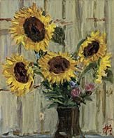 NARAHARA Kenzo, Tournesols, 
huile sur toile, form